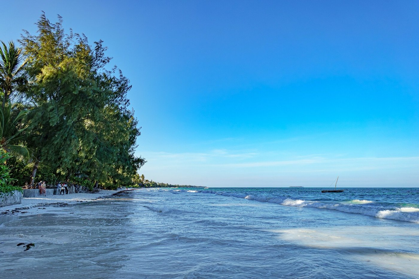 Turquoise water and white sand on a Zanzibar beach
