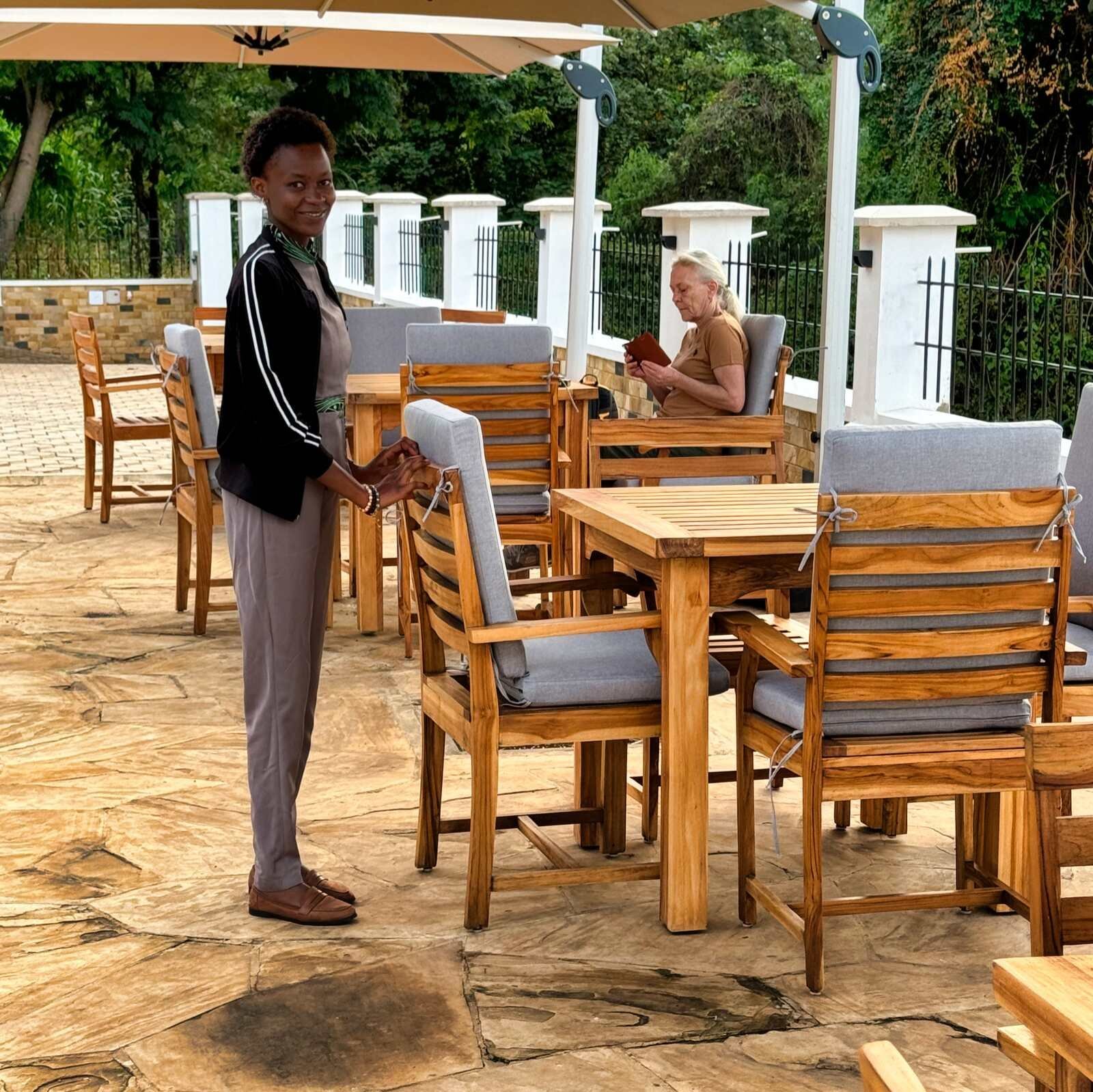 Outdoor dining tables in the garden